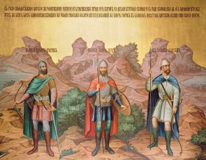1882年ファセットチェンバーのパレフマスターによる壁画、ルリク、イゴール、スヴィアトスラフ王子（壁画） 作： Russian School