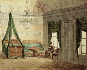 新古典主義の寝室、1819年（紙にトイレ） 作： Russian School