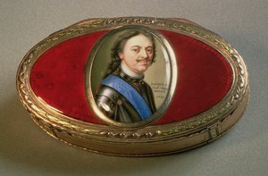 ピーター大王の肖像画のミニチュアが付いた嗅ぎタバコ箱、1727年（金）