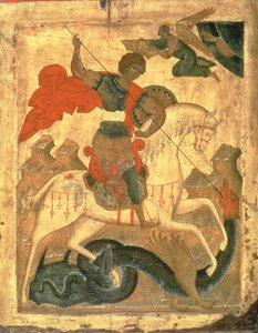 聖ジョージとドラゴン（生地、ジェッソ、木のテンペラ）