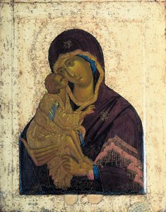 両面イコンの聖母、c1390。 作： Russian icon.