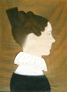 メアリー・デイビス・デニーの肖像」（青織紙にパステル、木炭、色紙コラージュ） 作： Ruth Henshaw Bascom