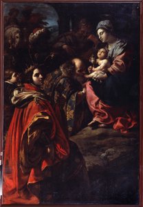 マギの礼拝。 Rutilio Manetti (1571-1639) による絵画。 キャンバスに油彩。 イタリアの芸術、バロック様式。 国立美術館、エカテリンブルグ、ロシア。 作： Rutilio Manetti
