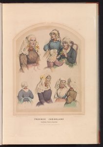 1857 年、南ホラント州のオーバーフラッキー、フォールン、アウト ベイエルラントの伝統的な衣装 南ホラント州オーバーフラッキー フォールンとバイエルラント / XVI (オブジェクトのタイトル) 作： Ruurt de Vries