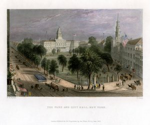 公園と市庁舎、ニューヨーク、アメリカ合衆国、1838。 作： S. Lacey