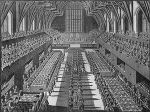 キングジョージ2世の戴冠式の宴会、1727年1911年にウェストミンスターホールの内部 作： S Moore