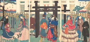 1861年、横浜に外国人事業所を設立。 作： Sadahide Utagawa