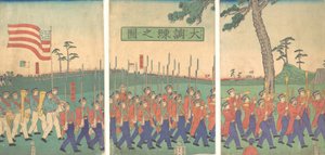 大軍事演習、1866 慶応 2 年、2 月。 作： Sadahide Utagawa