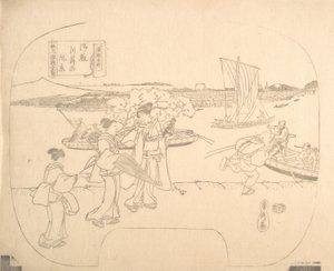 19世紀のファンのためのプルーフラインブロックプリント. 作： Sadahide Utagawa