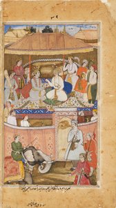 インドラを装って王に助言するクリシュナ、1598年 作： Sadiqi Beg