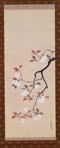 19世紀初頭、三季の三連祭壇画から桜を描いた掛け軸 作： Sakai Hoitsu