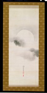 19世紀初頭、日本の三季の三連祭壇画から、秋の月を描いた掛け軸 作： Sakai Hoitsu