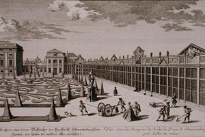 ゲオルク＝ダニエル・ホイマン（1691-1759）が彫ったウィーンのシュヴァルツェンベルク公爵家の庭園にあるオランジェリーの1つの眺めで、1724年から37年頃に出版された（エングレーヴィング）（170855も参照のこと