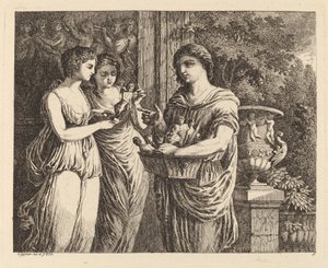 2 人の少女を連れた置物の売り手、1770 年。 作： Salomon Gessner
