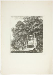 窓から釣りをする、『M.ワレに贈る風景』より3枚目 作： Salomon Gessner