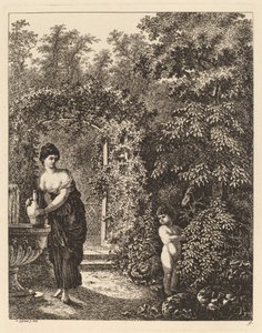 泉に少女を訪ねるプット、1771年。 作： Salomon Gessner
