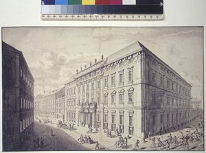全ページ：カウニッツ・リヒテンシュタイン市庁舎の斜視図（ペン・インクで描かれたNo.） 作： サロモンリトルワン