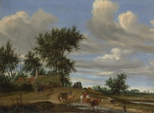 田舎道、1648年。 作： Salomon Ruysdael
