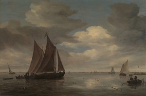 川の漁船、1660 年代初頭。 作： Salomon Ruysdael