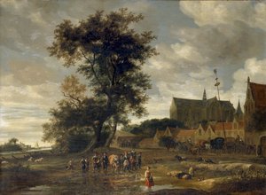 アルクマール教会を背景にしたメイポールの前のシーン、1669年 作： Salomon Ruysdael