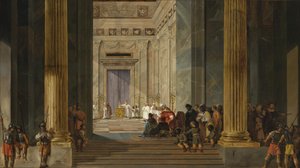 エルサレムのソロモン王の神殿の前のシバの女王、1630年から1634年頃