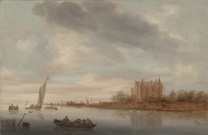 川沿いの城、1644年 作： Salomon van Ruisdael or Ruysdael