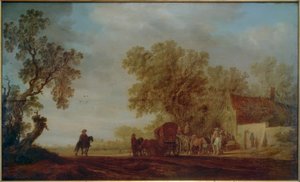 居酒屋と旅行者のいる田舎道 作： Salomon van Ruisdael or Ruysdael