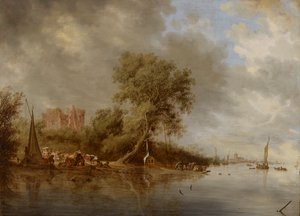 エグモンド城跡のある川の風景 作： Salomon van Ruysdael