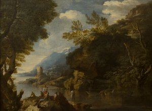 人物とボートのある風景、1635〜73年頃（キャンバスに油彩） 作： Salvator (follower of) Rosa