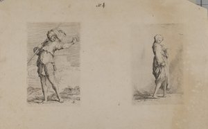 (フィギュア・シリーズ) 羽根つきヘッドドレスの男性立像 作： Salvator Rosa