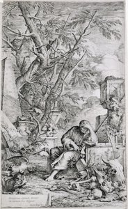瞑想におけるデモクリトス（彫刻） 作： Salvator Rosa