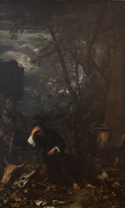 瞑想中のデモクリトス 作： Salvator Rosa