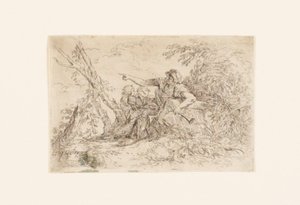風景の中の羊飼いと 2 人の子供 作： Salvator Rosa
