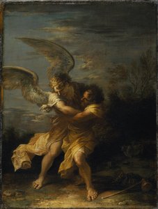 天使と格闘するヤコブ（油彩・キャンバス 作： Salvator Rosa