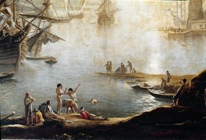 港のマリーナ、細部（油彩・キャンバス 作： Salvator Rosa