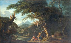 「マーキュリーと木こり」、1635-1673 作： Salvator Rosa