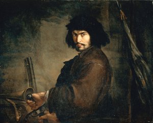 サルバトール・ローザ（1615-1673）の「戦士に扮した自画像」、油彩・キャンバス、94x107cm