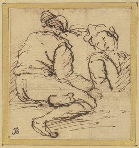 着席男と半身像 作： Salvator Rosa
