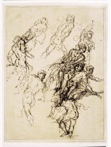 勢いよく右に動く男性像のスケッチ 作： Salvator Rosa