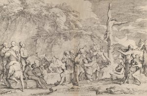 ペルシャ人に捕らえられた後の専制君主ポリクラテスの磔刑。 1662年。