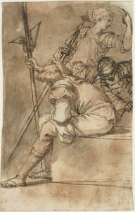 休んでいる 3 人の兵士 作： Salvator Rosa