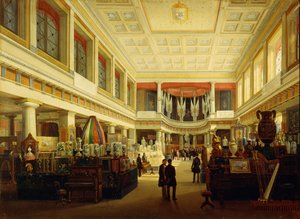 1854年、サルヴァトーレ・フェルゴラのサラ・タルシアでナポリで最初の産業展示会 作： Salvatore Fergola