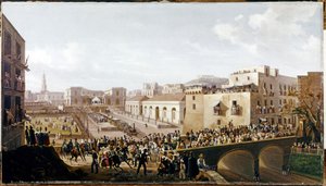 鉄道最初のヴェスヴィオ鉄道、ナポリ-ポルティチの開通。1839年10月3日（油彩・キャンバス） 作： Salvatore Fergola