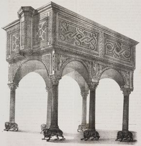 Sessa Aurunca 大聖堂、カンパニア、イタリア、Poliorama Pittoresco から Pasquale Mattei (1813-1879) によって描かれた後の Salvatore Puglia によるリトグラフ、n 43、5 月 31 日 作： Salvatore Puglia