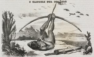 Caboclo-mies jousilla ja nuolilla, Brasilia, litografia Salvatore Puglia Poliorama Pittorescosta, n:o 41, 18. toukokuuta 作： Salvatore Puglia