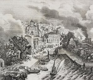 2 月 8 日の地震による Pointe-Pitre の破壊 作： Salvatore Puglia