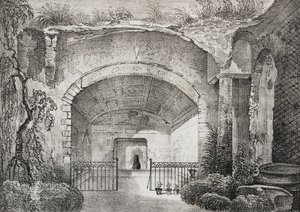 Hall in ancient villa of Prince of Caposele in Formia, Lazio, Italy, lithograph by Salvatore Puglia from Poliorama Pittoresco, n 23, January 11   1458262   ja       japanese Successfully Translated  Original: Preparatory drawing for Designs 12 and 13, Plat 作： Salvatore Puglia