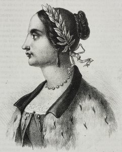 Laura Bassi Veratti (1711-1778) の肖像、イタリアの物理学者および学者、Poliorama Pittoresco の Salvatore Puglia によるリトグラフ、n 4、9 月 4 日 作： Salvatore Puglia