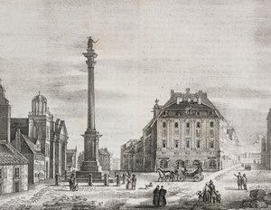 ジギスモント 3 世ヴァーサ王 (1566-1632) を記念するシギスモントの柱、ワルシャワ、ポーランド、ポリオラマ ピットレスコのサルヴァトーレ プーリア作リトグラフ、n 46、6 月 21 日