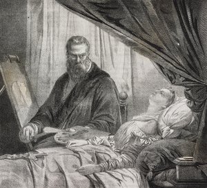 Tintoretto pintando sua filha morta, litografia de Salvatore Puglia de Poliorama Pittoresco, n 27, 10 de fevereiro 作： Salvatore Puglia